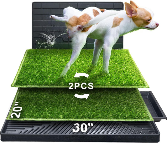 Dog Potty for Indoor or Porch, 2 Pcs Artificial Grass Training Pads with Pee Baffle, Reusable, Alternative to Puppy Pads, Portable Dog Litter Box for Small/Medium Dogs