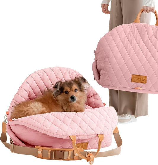 Dog Car Seat for Small Dogs – 3-In-1 Travel Carrier, Booster & Dog Bed for Car – Washable, Anti-Slip, Safety Straps – Fits Front & Back Seats – Cozy Pet Car Seat up to 25 Lbs – Pink