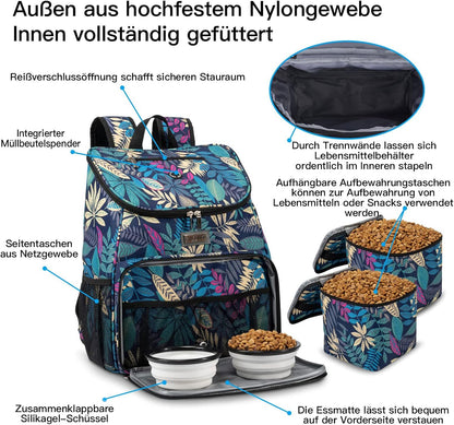 丨Dog Travel Bag, Airline Approved Pet Supplies Backpack, Dog Travel Backpack with 2 Silicone Collapsible Bowls and 2 Food Baskets